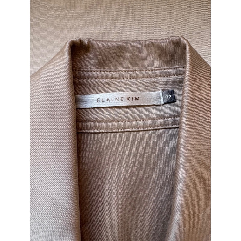 Elaine Kim Champagne Taupe Satin Cropped Open Front Jacket Peter Pan Collar Sz S - Picture 3 of 7